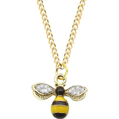 Trendy Golden Bee Pendant Necklace Rhinestone Animal Wings Necklaces For Women Jewelry Collares Dropshipping