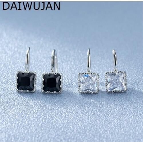 DAIWUJAN Fashion Square Created Moissanite Wedding Engagement Stud Earrings For Women 925 Silver Zircon Ear Hook Earring Jewelry