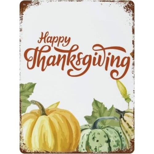 NoBrands Vintage Retro Metal Tin Sign Wall Decor Art Happy Thanks Giving Natural Pumpkin Oil Painting Home Decor Plaque Poster