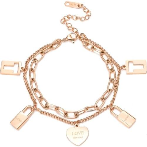 2021 New Couple Personality Heart Lock Love Chain Fashion Temperament Bracelet Factory Directly Wholesale