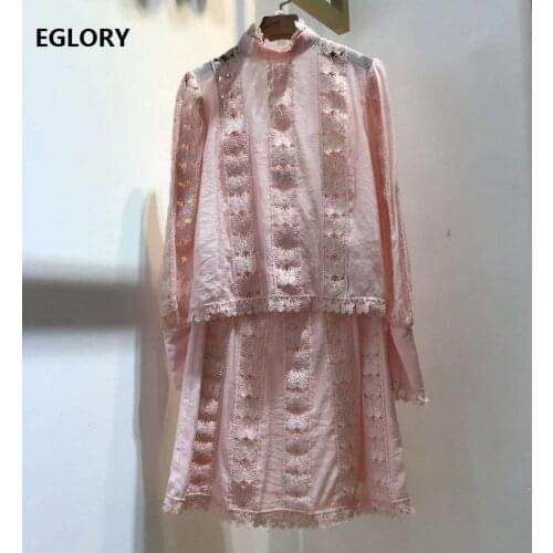 New Arrival Skirt Suits 2020 Autumn 2 Piece Set Women Butterfly Embroidery Long Sleeve Tops Blouse+White Pink Black Skirt Sets