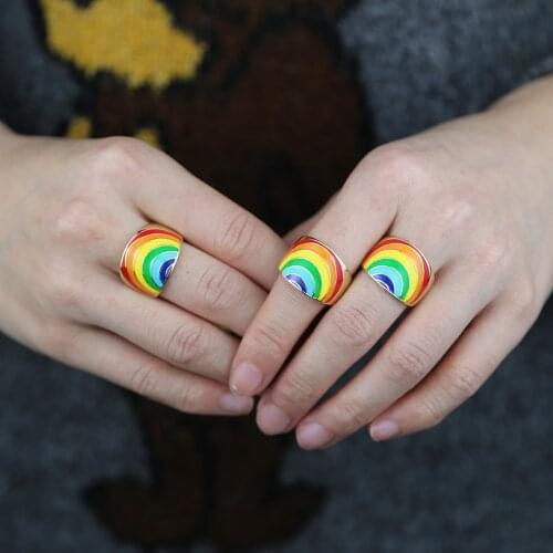 Rainbow Women Jewelry Gold Color Cocktail Thick Band Fashion Finger Rings