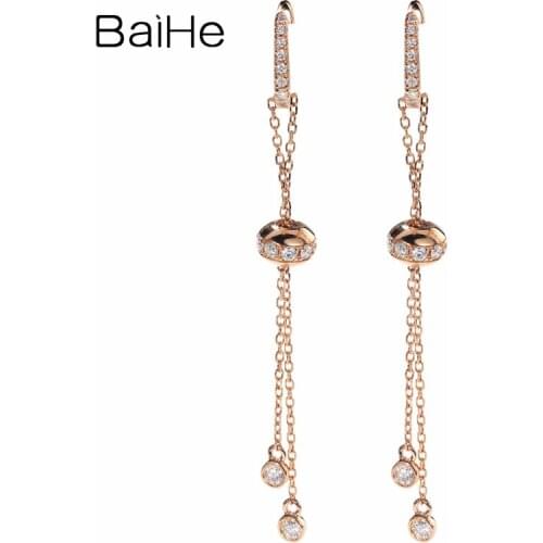 BAIHE Solid 18K Rose Gold 0.46ct H/SI Round Natural Diamonds сережки Trendy Fine Jewelry Wedding Gift Ear wire earring women
