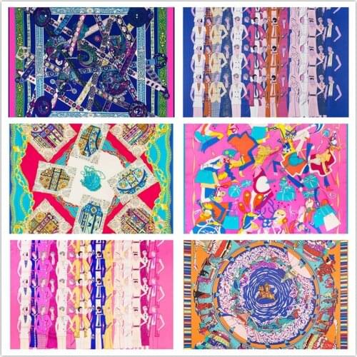 130cm*130cm High Quality Large Square Blanket Shawls,Luxury Brand H Letter Les girafes Print Twill Silk Scarf For Women Headband
