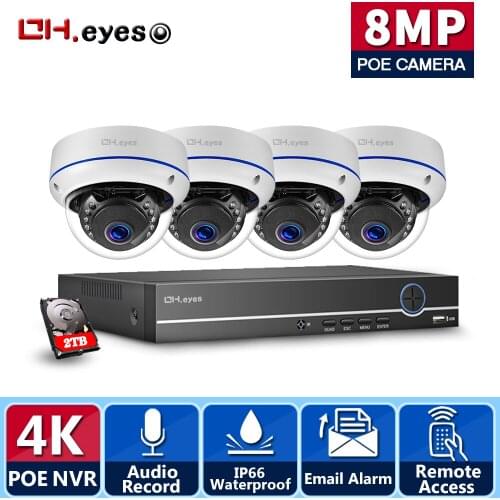 OH.eyes 8MP 4K Ultra HD Security Camera System 4ch PoE NVR & 4 PoE IP Dome Cameras Surveillance 4CH NVR Kit P2P XMEYE