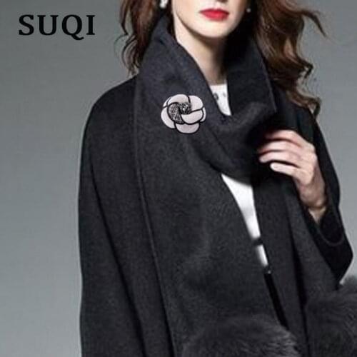 SUQI Korean High-grade Flower Brooch Cloth Art Classic Camellia Broche Pins & Brooches Women Shawl Shirt Collar Accessories 2019