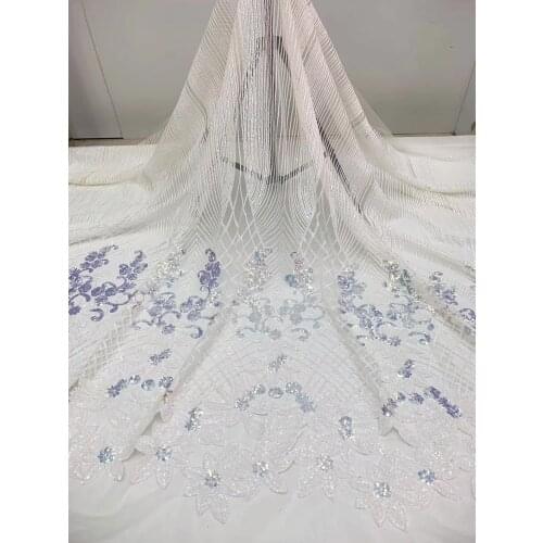 5yards/pc) high quality white African wedding lace fabric beautiful sequins French net lace with neat embroidery FJL031