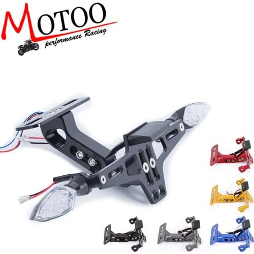 Universal Aluminum Motorcycle Adjustable Angle License Number Plate Frame Holder Bracket With LED Turn Signal Light Blinker