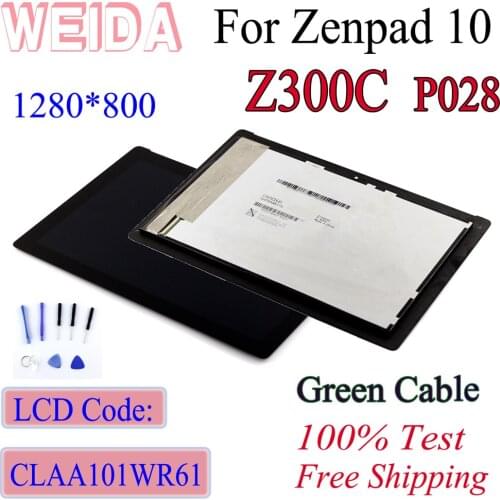 WEIDA For Asus Zenpad 10 Z300 Z300C Green cable 1280*800 LCD Display Touch Screen Assembly+Frame P023 CLAA101WR61 with Tool