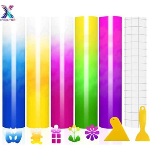 XFX HTV 30.5x30.5cm Vinyl Adhesive Color Change Temperature Vinyl for Cricut Film 5 Pcs Mugs Decals Cups Bottles Stickers Decor