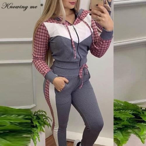 Women Patchwork Tracksuit sets Summer O Neck Sweatshirt top+Drawstring long Pants Set Elegant casual pocket sport Two Piece Sets