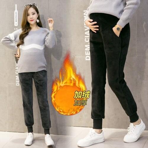 Winter Maternity Pants Thicken Warm Golden Velvet Pants Clothes for Pregnant Women Pregnancy Belly Trousers Drop Shipping