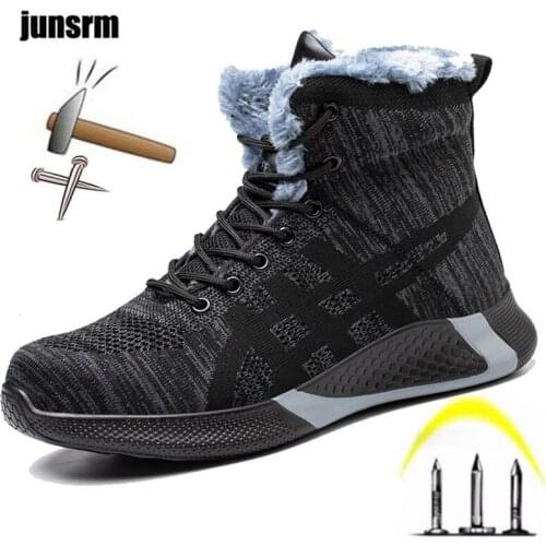 Winter safety shoes mens steel toe cap puncture-proof, wear-resistant, warm, sporty, comfortable, breathable work boots