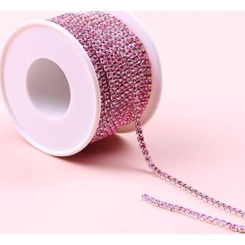10 Yard/Roll Rhinestone Chain 2-3MM Sew On Colorful Chain Silver Crystal Chain Trim Decoration DIY Sewing Accessories Supplies