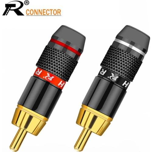 100pcs/lot RCA Connector Gold Plated Wire Connector 6mm Cable RCA Male Plug Professional Speaker Audio Adapter 50Pairs Red+Black