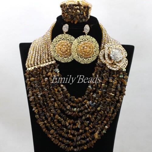 2016 Fashionable African Beads Jewelry Set 10 Rows Nigerian Wedding Indian Costume Bridal Necklace Set Free Shipping ALJ169
