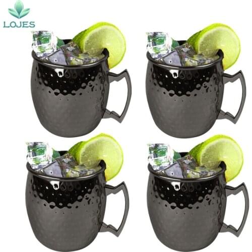 4 Pieces 550ml 18 Ounces Hammered Gunmetal Black Moscow Mule Mug Beer Cup Coffee Cup Mug
