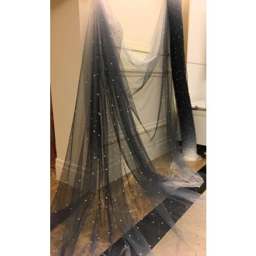 5 yards gery pearl bead tulle fabric with Gradient colors, bead mesh lace fabric bridal tulle lace fabric with pearls