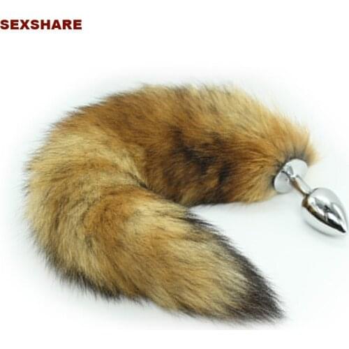 Brown Faux fox tail Stainless steel butt plug cat tail anal plug fox tail cosplay anal sex toys metal butt plug dog tail
