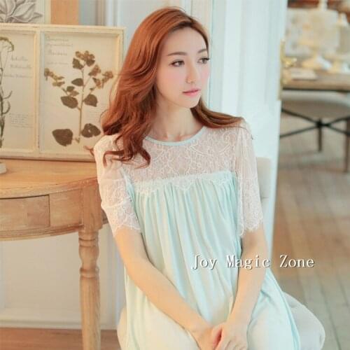 Free shipping new arrival summer sweet womens nightgown one piece short sleeve sleep dress royal princess sleepwear L851