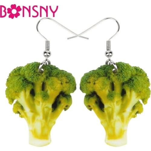 Bonsny Acrylic Novelty Broccoli Earrings Big Long Dangle Drop Cute Vegetable Jewelry For Women Girls Ladies Teens Kids Gift Food