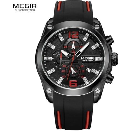 MEGIR Chronograph Quartz Men Watch Clock Relogio Masculino Luxury Brand Silicone Army Military Sport Watches Mens Saat 2063