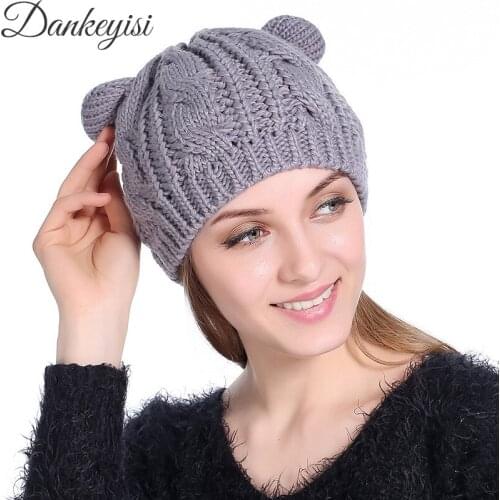 DANKEYISI 2018 Spring Cat Ears Cuff Hat Women Beanies Winter Knitted Warm Caps Female Gorras Beanies Skullies Cute Girl Cap
