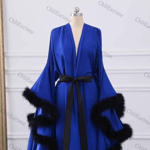 Womens Feather Bridal Robe Wedding Scarf Long Lingerie Robe Nightgown Bathrobe Sleepwear with Belt