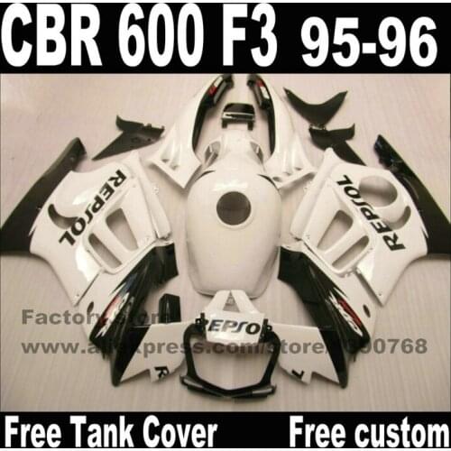 Motorcycle fairings set for HONDA CBR 600 F3 1995 1996 black white REPSOL cbr600 95 96 plastic fairing kit CN33