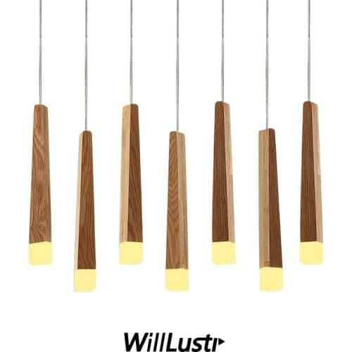 Creative Matchstick Pendant Lamp Wood LED Suspension Light Dinning Meeting Room Office Bar Counter Acrylic Hanging Lighting