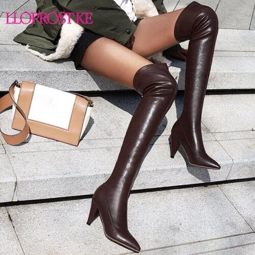 Lloprost ke Spike High Heels Over the Knee Boots for Woman Stretch Boots Pointed toe Thigh High Boots Trend Style Runway Boots