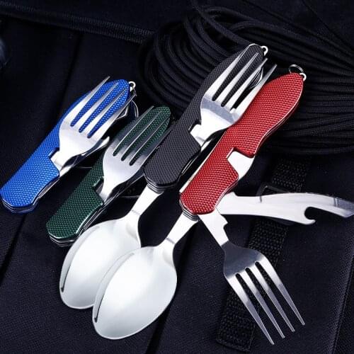 Hot 4 In1 Multi-Function Outdoor Camping Portable Fork Knife Tableware Tools ,Stainless Steel Folding Fork Knife Travel Sets