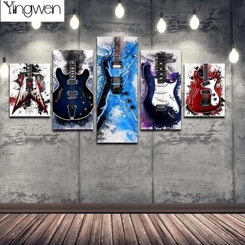 5 Piece Diamond Painting Classical Guitar Diamond Embroidery Full Square Round 3d Mosaic Cross Stitch Kits Room Art Home Decor