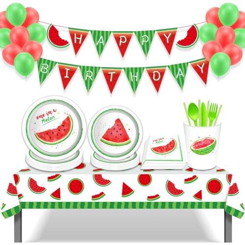 Disposable Tableware Sets Summer Watermelon Theme Party Decoration for Baby Shower Kids Birthday Hawaii Party Favors