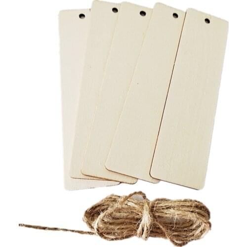 10PCS Unfinished Blank Wood Square Crafts Hanging Wooden Tags Wooden Gift Tags Ornaments with Ropes Wedding Party Decoration