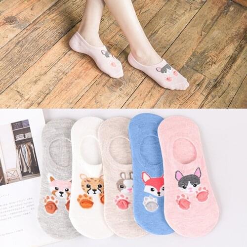 5 Pieces Womens Socks Cotton Cute Cartoon Embroidered Funny Short Socks Women Set Cartoon Korean Style Low Cut Short Socks