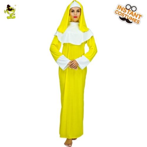 New Yellow Nun Costumes Adults Womens Sexy Women Nun Cosplay Costumes Party Dress Costumes