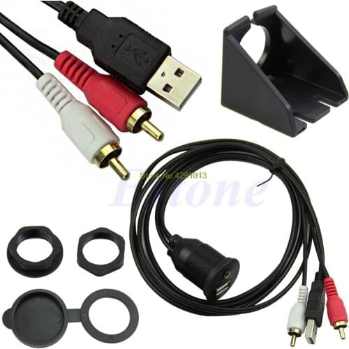 New Flush Mount Car Dashboard 3.5mm Audio/USB Port to USB Male+ 2 RCA Plug Cable Drop Shipping Support