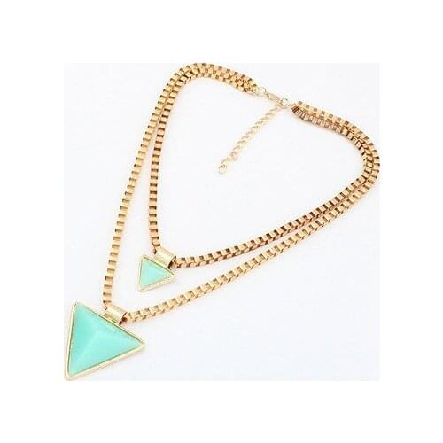 NEW Simple Alloy Necklace Women Trendy Colares Femininos Collares Womens Fashion Triangle Pendant Double Necklace & Pendants