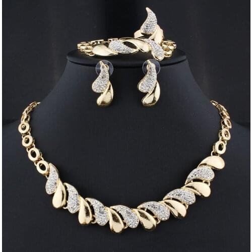 JIAYIJIADUO New Noble Wedding Jewelry Set Gold Color Necklace Earrings Bracelet Ring Womens Accessories