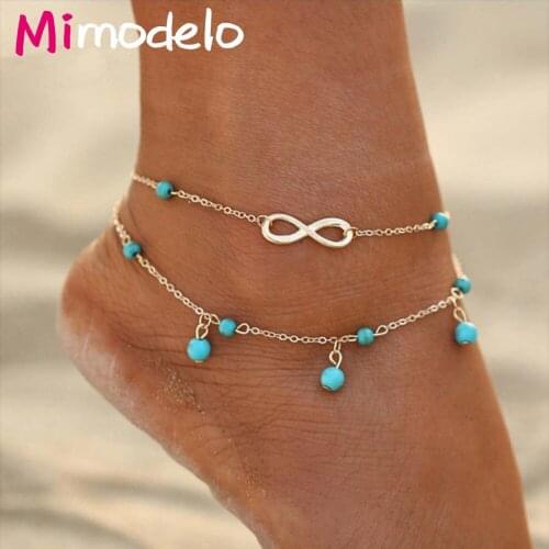 Charming Cyan Stone Pendant Bracelet Anklet Foot Jewelry Women Ankle Leg Jewelry Chain Bracelet Fashion Jewelry