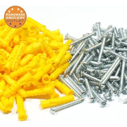 WholeSale High Quality 200pcs 6x30mm Drywall Ribbed Plastic Anchors with Screws Kit Plastic Expansion Pipe Wall Plug