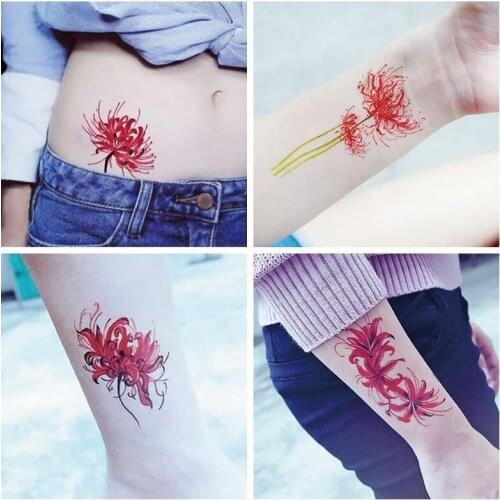 Sexy Flower Temporary Tattoos For Women Body Art Painting Arm Legs Tattoos Sticker Fake Lycoris radiata Waterproof Tattoos