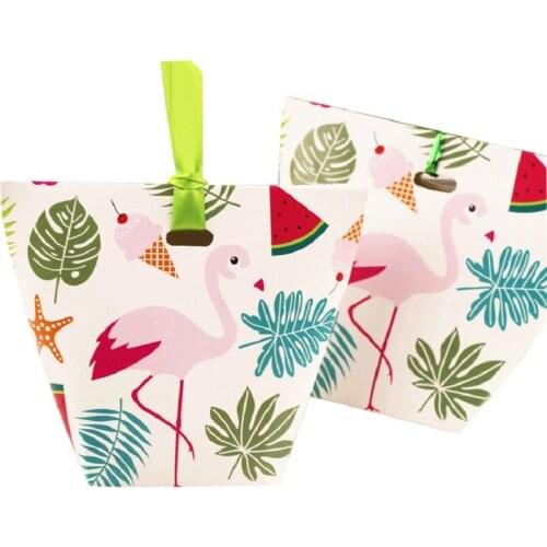 20pcs Gift Box Summer Flamingo Watermelon Priniting with Ribbon Craft Paper Box for Jewelry Candy Cookie Box