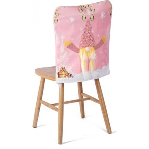 Christmas Funny Gnome Chair Covers with LED Light Cartoon Faceless Santa Pink Chair Back Cap Slipcover for Dining Decor