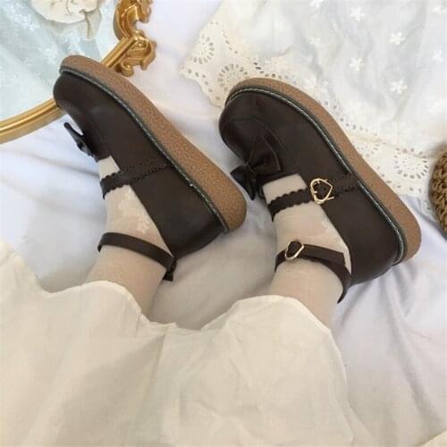 Loli Shoe Japanese Pu Womens Round Head Cute Soft Kawaii Girl Jk Uniform Lolita Shoes Harajuku Vintage Retro Buckle Black Brown