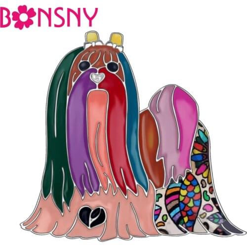 Bonsny Enamel Alloy Sweet Maltese Dog Brooches Cute Animal Scarf Clothes Decoration Pin Jewelry For Women Girls Teens Gift Pets