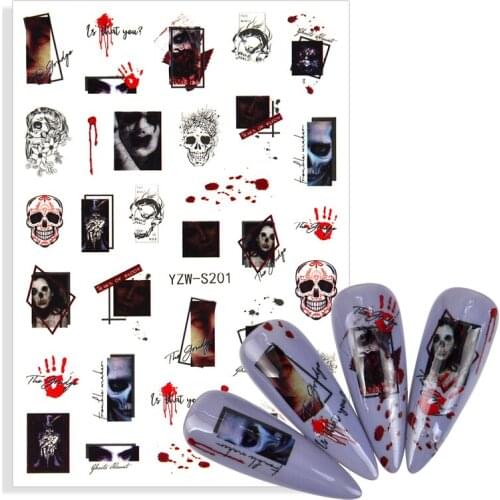 Halloween Nail Art Decorations Skull Head Blood Ghost 3D Sliders Stickers for Nails Foil Decals Design Manicure Accessories Tips