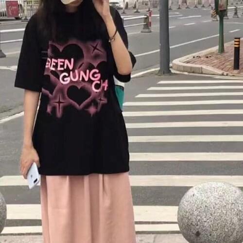 Kawaii Heart Print White Love Sweety T Shirt Graphic Tees Women Japanese Harajuku Tees Hip Hop Casual Y2k Tops Women Clothing