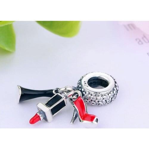 Fashion 925 Sterling Silver High Heel Shoe Lipstick Dress Skirt Bead Fit Original Pan Charm Bracelet Women Making Berloque